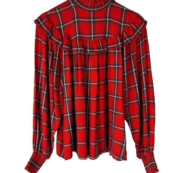 Peace Love World Plaid Ruffle Blouse Cabincore - Picture 2 of 7